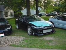 FINALLY painted, aerogear hood was far to wavy to paint black, left it blue for now, may just semigloss black it, would like to get CF side skirts and rear bumper like Bad Venge has, they are AWESOME, furture plans for this car is to do the 4g63 turbo awd conversion.