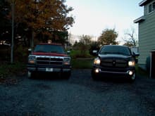 My fleet. The red truck for weekend off roading, and the black truck is a pavement queen.