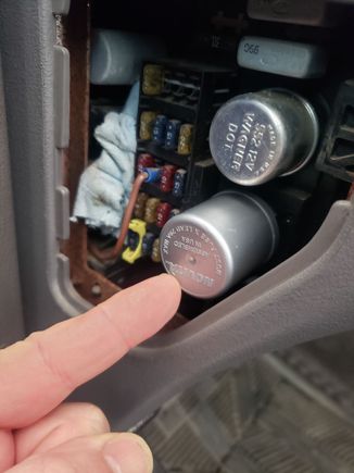 96 Ram 2500 V10 fuse panel driverside dash.  Top round fuse works the hazards and the bottom one works the turn signals.  Super simple fix!