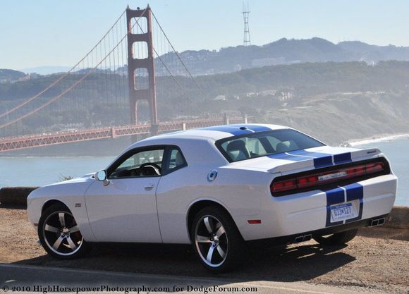 The 2011 Dodge Challenger SRT8 392 overlooking the Golden Gate Bridge