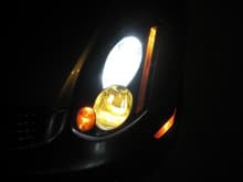 Nighttime shot of HIDs Yellow Fogs and Amber Clearance Light