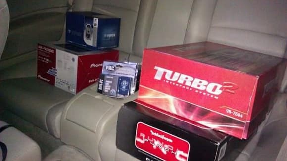 Viper Alarm Remote Start, Turbo 2 Dash Kit, PAC steering wheel control, Pioneer p4200 Double Din, Rocksford Fosgate Punch P1000 amplifier.