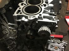 Water pump and oil pump installed