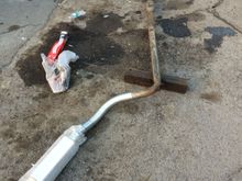 If you guys have been following my thread you guys know that the muffler was scraped off when the PO had the car slammed on the ground. I put together a quick fix until I get money for the custom set up I want to run.