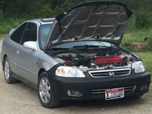 When I got the engine the flywheel was bolted to the block, but apparently only hand torqued. Figured that out here with a flywheel bolt backed out and nabbed my clutch. Was delivering hx center caps to a stanger, ended up being a friend. I gave him the center caps and taught him how to swap a Honda tranny, luckily his garage was 40 feet from where it happened.