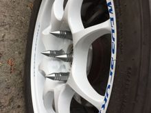 Finally putting my downstar lugs to use. What's next? Well I still need to buy stop tech rotors and fix my oil leak. The weather has been raining and my car sits outside so it's hard to work on but we will get there in due time