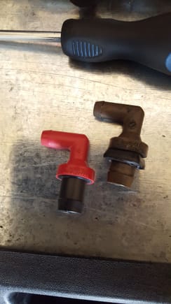 My Oem pcv valve came in today was going to put it in, but than I broke Hose A that connects below the pcv valve. As you can see the old valce has a extra piece of plastic. Got to wait now for the part to come in.