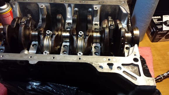 Main bearings, crank, rod bearings, and rod caps...