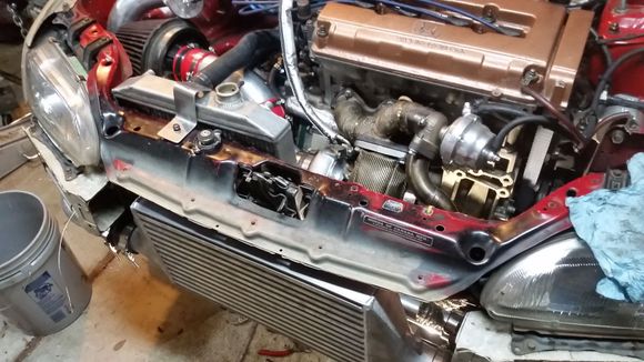 New parts installed -
STC Silver Surfer watercooled
Garrett 600hp intercooler
3in compressor intake with blox v-stack

Still waiting on my restrictor but once I get it I'm gonna start it up and check for leaks. Next Wednesday its going back on the dyno at English Racing hoping to hit my dyno goal of 450whp and shortly after hit the track for my goal of low 12s (maybe high 11s) on street tires. This should be a good test of wall matched engineered parts vs thrown together parts.