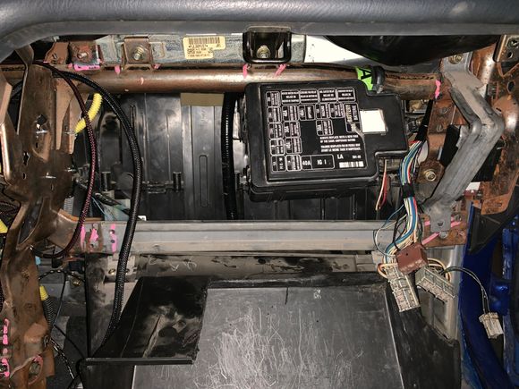 Figured out a way to mount up my fuse box! I hatttted how it was just floppy in the glove box.. I was really trying to avoid getting rid of my airbag.. I cracked my window good putting my airbag back in when I figured out this new idea.. couldn’t get it to seat and used a rubber mallet, and I was frustrated, boom cracked windshield. It’s ok. It was already cracked a little. :p 