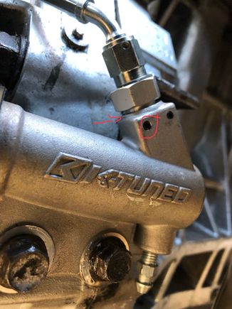 I circled where it leaks. Clutch line is secured and does not leak.