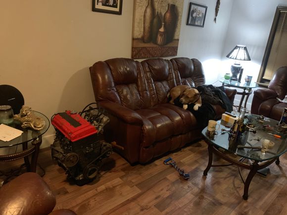 In my living room. I have some downpayments on it, and when paid in full (2800 for full swap; with b16 trans), it will he gone. It’s been a good 3 years. 