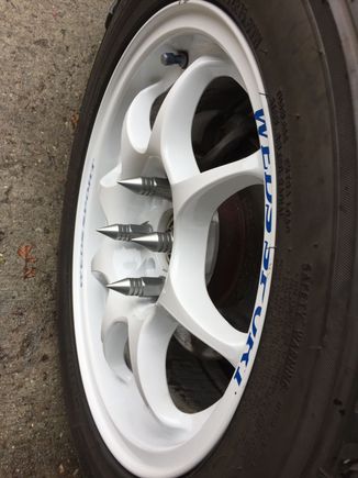 Finally putting my downstar lugs to use. What's next? Well I still need to buy stop tech rotors and fix my oil leak. The weather has been raining and my car sits outside so it's hard to work on but we will get there in due time