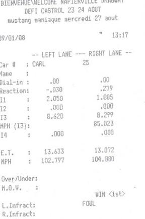 13.07 Drag 1 Sept 2008 slick 
Intake Cams type R, Throttle 63mm
Head port/polish, USDM Si-R pistons, LS crank rods
Tri-Y Headers, 3" exhaust no cat.
 2001 ITR J4D-LSD tranny 
 Hondata Tuned