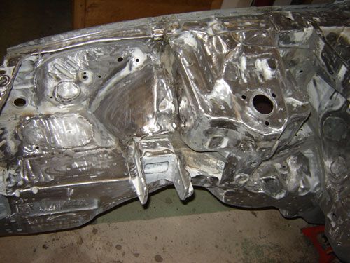 Shaved &amp; welded engine bay. Trans mount