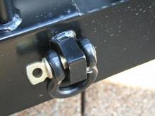 Close-up of recovery point with clevis anchor.