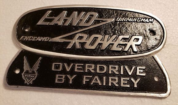 Land Rover "Birmingham" badge paired up with Fairey overdrive badge