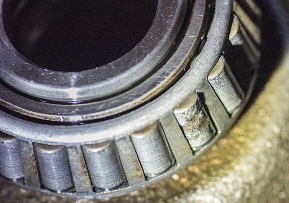 Driver bearing had more than a few examples of this. And if not pitted you can see how very rough they are.