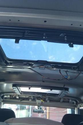 Roof of car with headliner out.  Be sure to check for any leaks or rust and take care of them.  Check drain nipples on sunroofs and make sure they aren't plugged.