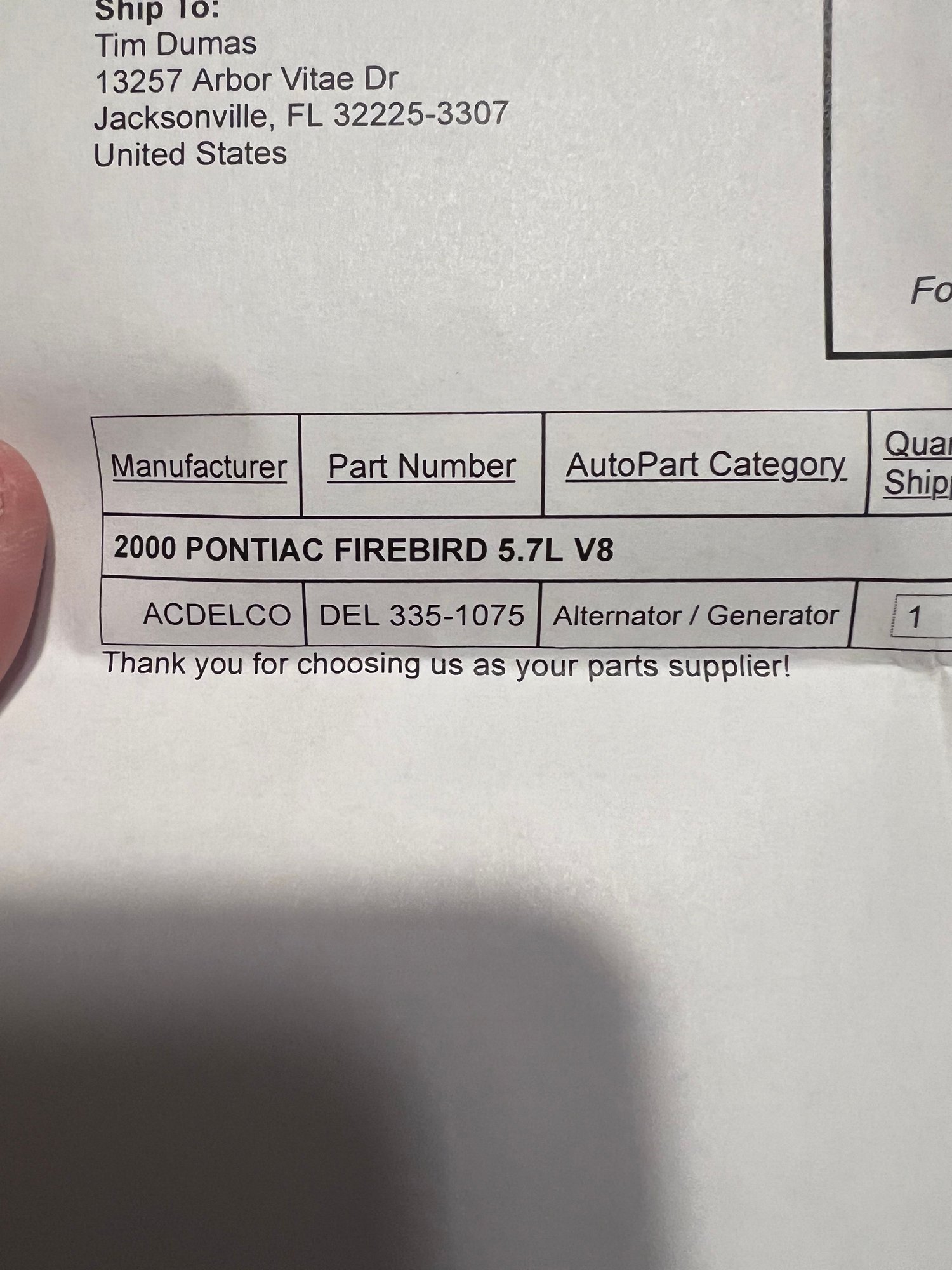 Engine - Electrical - New AC Delco alternator. - New - 2000 to 2002 Pontiac Firebird - Jacksonville, FL 32225, United States