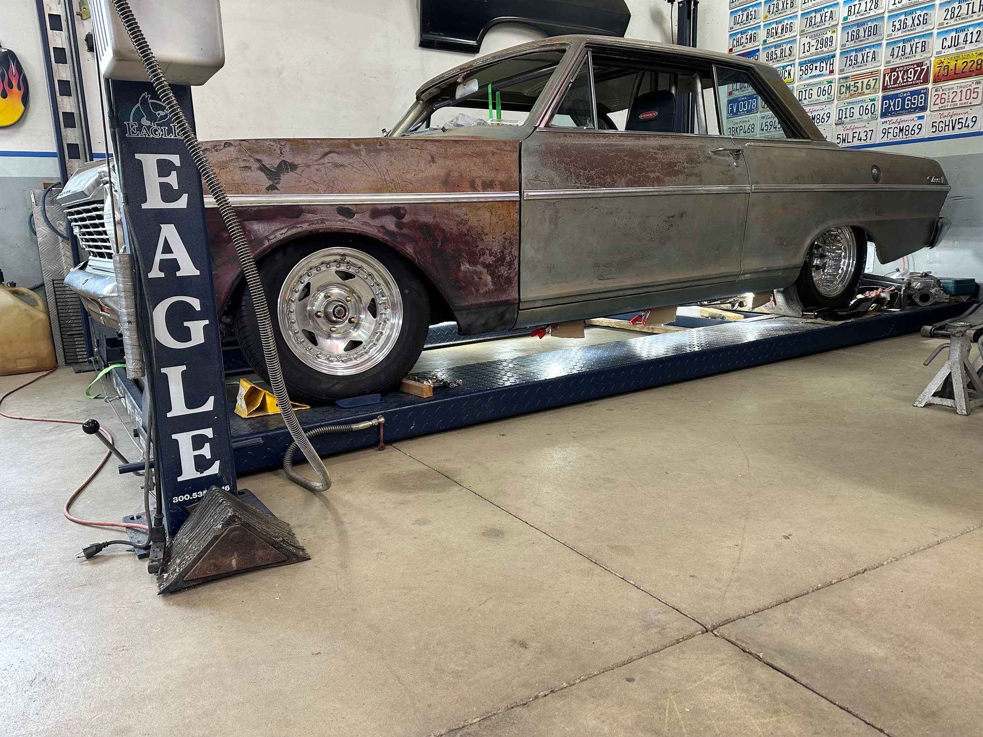 The motor and transmission added enough weight to set the front end down where it should be now