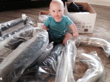 My son helping unpack