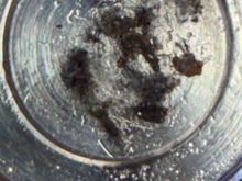 Solenoid debris on top of PCS end for scale, aluminium background about 10mm in diameter