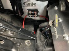 Loosely ran battery to starter wiring with junction block on A/C delete panel. This will has been cleaned up and completed. Also started wiring kit first m American autowire for the rest of the vehicle. 