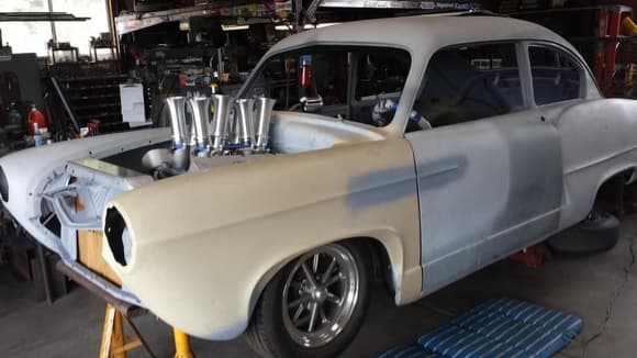 Willys with all aluminum 550 ci. BBC has electronic F.I and is going to be a show car with 800hp on pump gas. I'll believe it when I see it on the rollers.