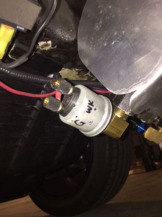 OEM oil pressure gauge and idiot light sender in oil cooler fitting