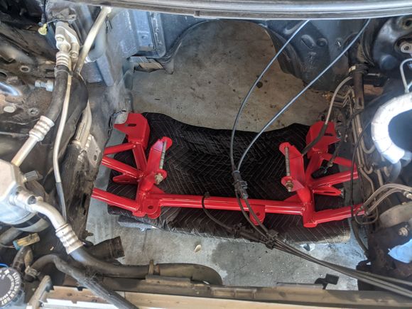 BMR K-Member temporarily installed in order to roll car around. 