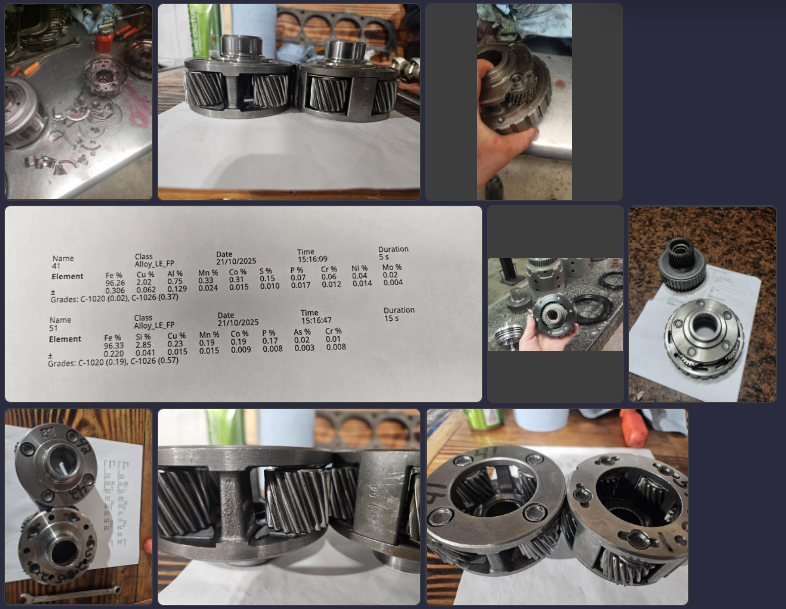 Had the opportunity to scan the material type for both 4 and 5 pinion OEM sets.  It was mentioned that the 5 pinions are made from inferior materials and it was questions if they even offer a benefit when installed. 