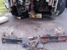 Going to clean up, wait for parts. You can see the crossmember is crooked. Because the failure trashed the upper, front lower, and transmission mounts. I also had to snip the transmission cooler lines. The clamps rotted to the point I could not get the off. Going to try on a bench.