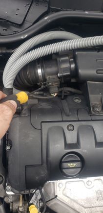 Straight back from the oil fill cap