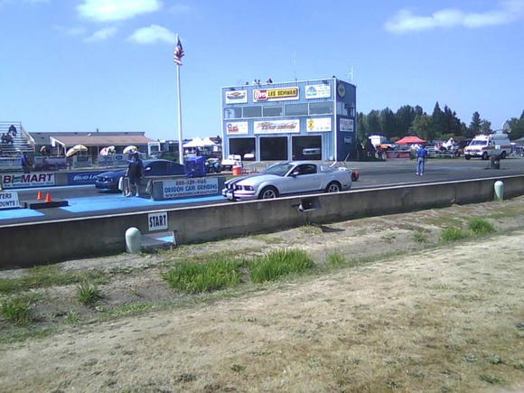 Ford Fever day at Woodburn drags. My wife rolling up to the starting line for the first time in her life.