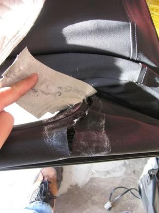 9/08 The top has a rip in the lower right corner of the window. The ghetto fix only lasts long enough to find a used top.