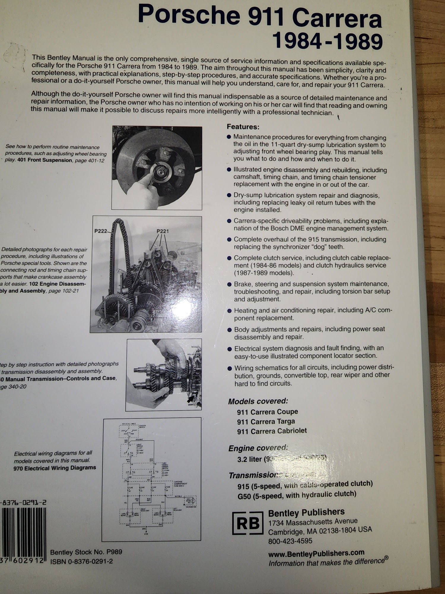 Miscellaneous - Bentley Service Manual for 1984-1989 Porsche 911 Carrera - Used - 1984 to 1989 Porsche 911 - Naperville, IL 60563, United States