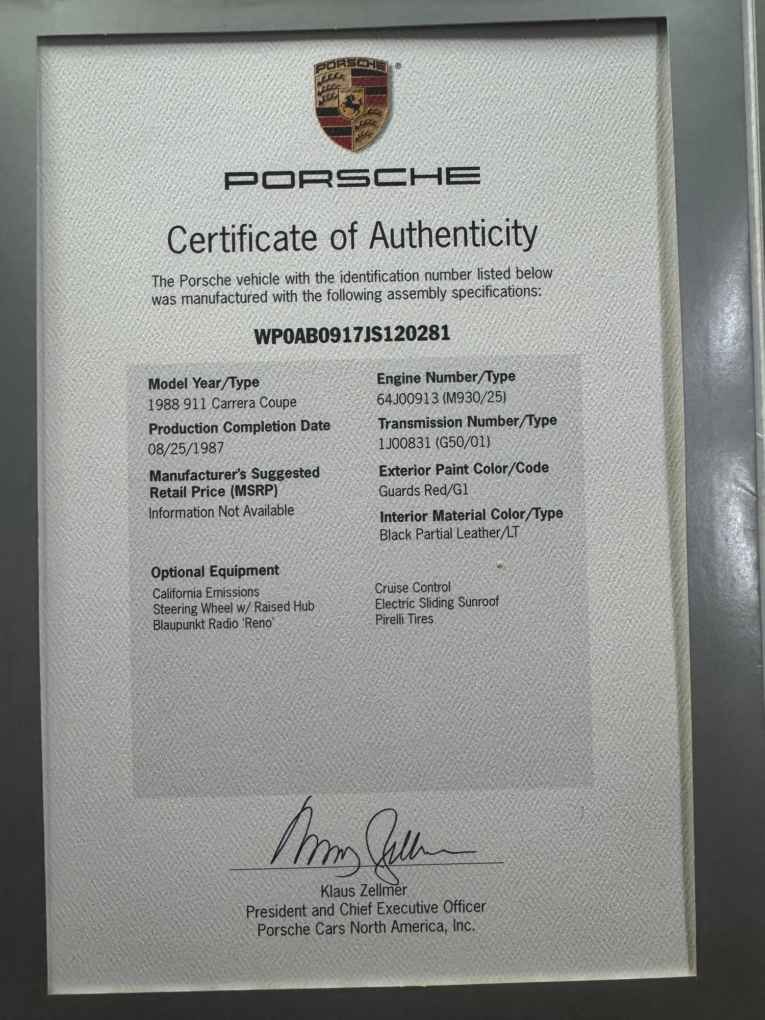 1988 Porsche 911 - George Follmer's personal 911 Carrera (original, COA, #'s matching) - Used - VIN WP0AB0917JS120281 - Wimberley, TX 78676, United States