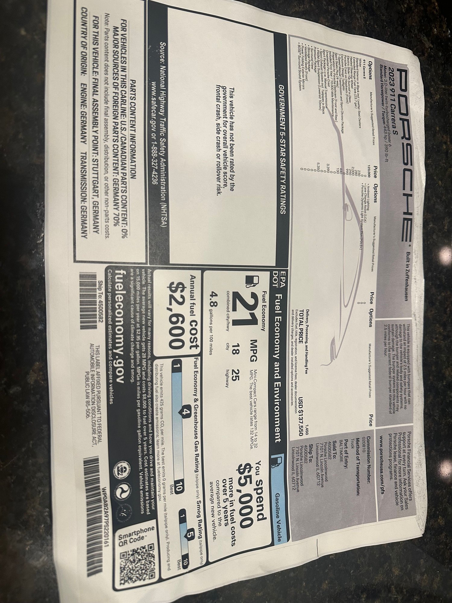 2023 Porsche 911 - 2023 Porsche 911 Carrera S Coupe - Manual Transmission - 800 miles - Used - VIN WP0AB2A97PS220161 - 797 Miles - 6 cyl - 2WD - Manual - Coupe - White - Glenview, IL 60026, United States
