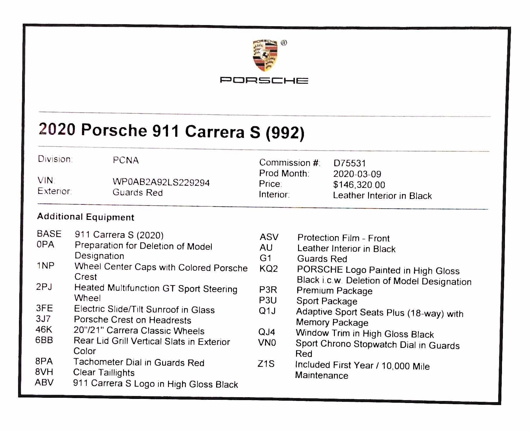 2020 Porsche 911 - 2020 911 C2S Coupe-Guards Red - New - VIN WP0AB2A92LS229294 - 20 Miles - 6 cyl - 2WD - Automatic - Coupe - Red - Richmond, VA 23113, United States