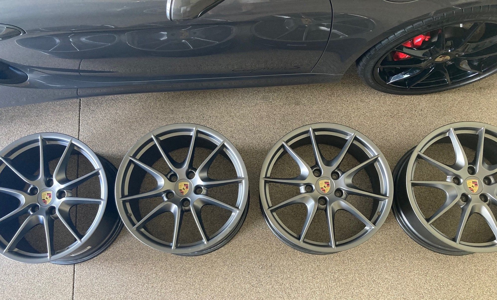 Wheels and Tires/Axles - Porsche rims; set of 4; factory satin finish; 8J x 20 and 9.5J x 20 w/ matching caps - Used - 2014 to 2016 Porsche Cayman - Colorado Springs, CO 80907, United States