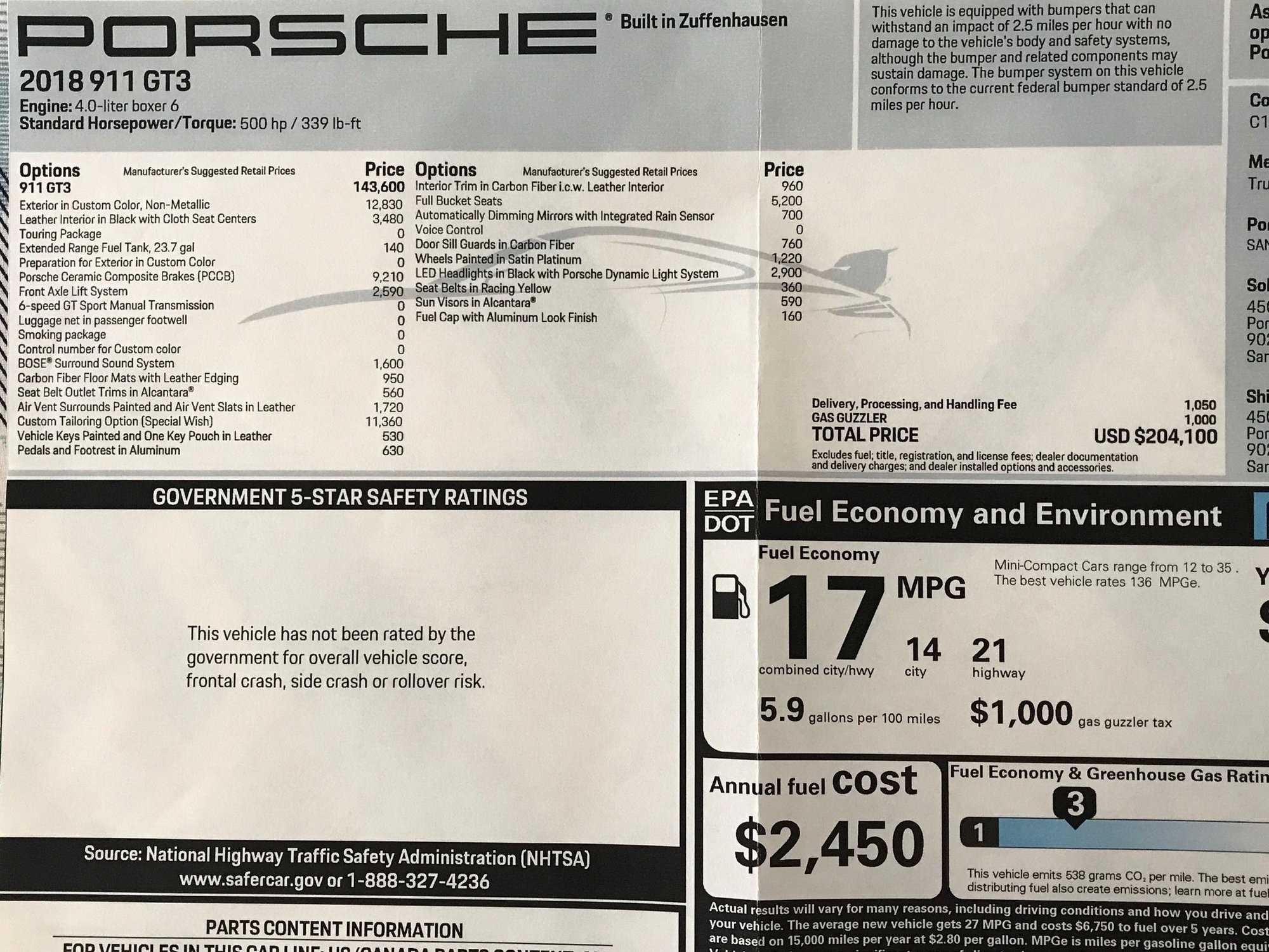 2018 Porsche GT3 - 2018 Porsche GT3 Touring in PTS Slate Grey (Code 615) loaded with CXX Options - Used - VIN WP0AC2A93JS176230 - 980 Miles - Manual - Coupe - Other - Brea, CA 92821, United States