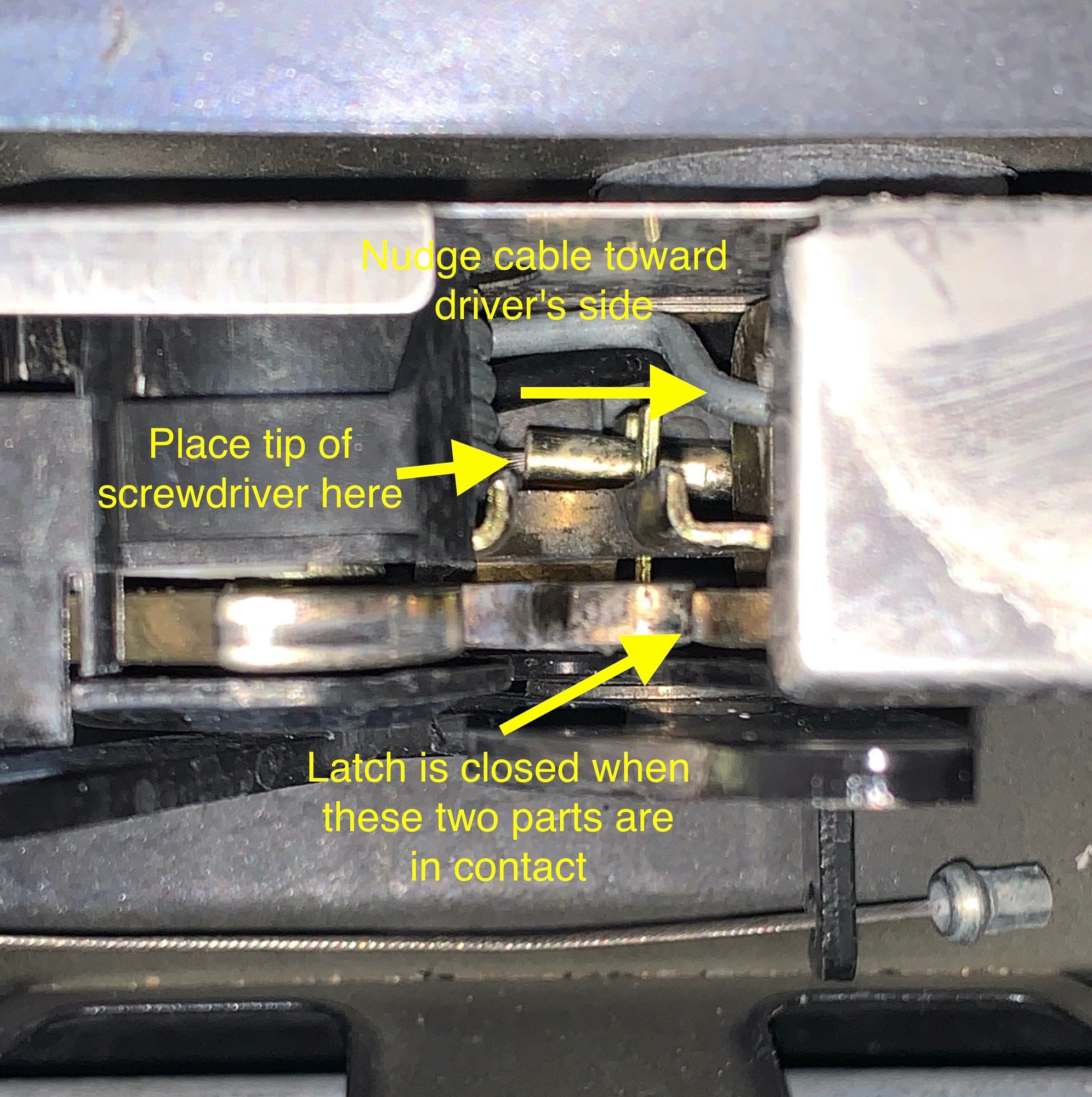 Ready rerouting emergency hood release cable on Porsche 996T