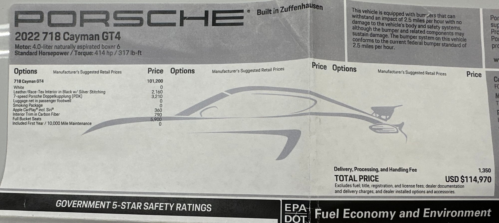 2022 Porsche 718 - 2022 718 GT4 - PDK, LWBS, Full Leather, Carbon Fiber Trim, Carplay - Used - VIN WP0AC2A83NS275336 - 3,988 Miles - Automatic - Conshohocken, PA 19428, United States