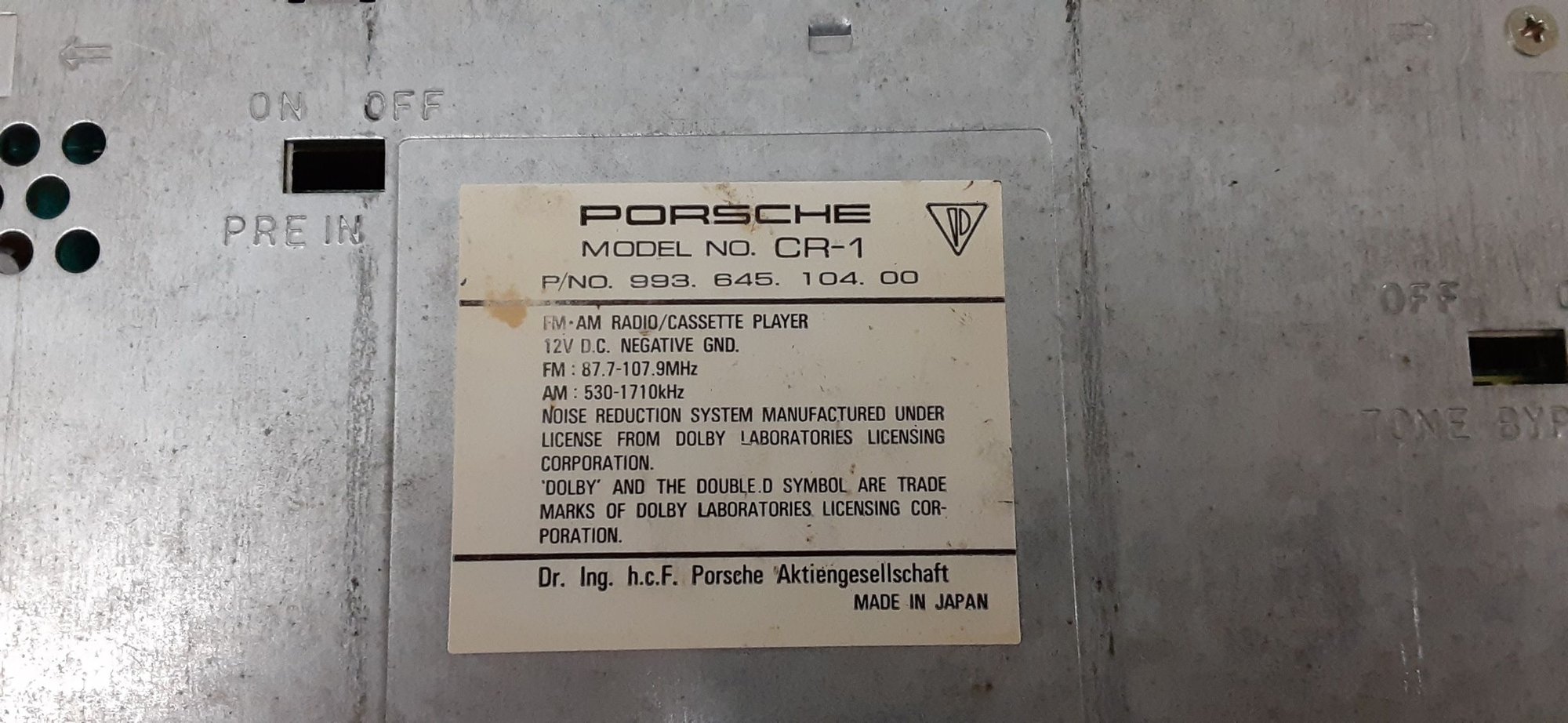 Audio Video/Electronics - PORSCHE CR-1 AM/FM/CASSETTE RADIO - Used - 1995 to 1998 Porsche 911 - Leesburg, VA 20176, United States