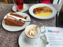 Three great desserts: Hot chocolate, Black Forest Cake (with Kirsch), and Apfelstrudel