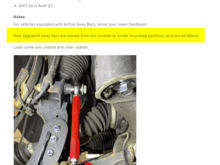 Now look at their wording! "New upgraded sway bars are moved from the outside to inside mounting position, as pictured below."

So what gives??