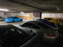 Tucked away in the hotel parking garage for the night. 