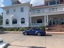 In front of the Stanley Hotel, the inspiration for the movie The Shining with Jack Nicholson