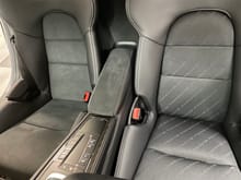 Original insert in passenger seat, and P1 Designs with Porsche Script fabric in driver seat.